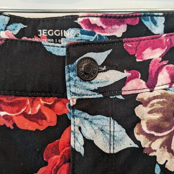 Chico's Jeggings Black Floral Stretch Button Pants Chicos Size 3R Womens 16R - Picture 6 of 16
